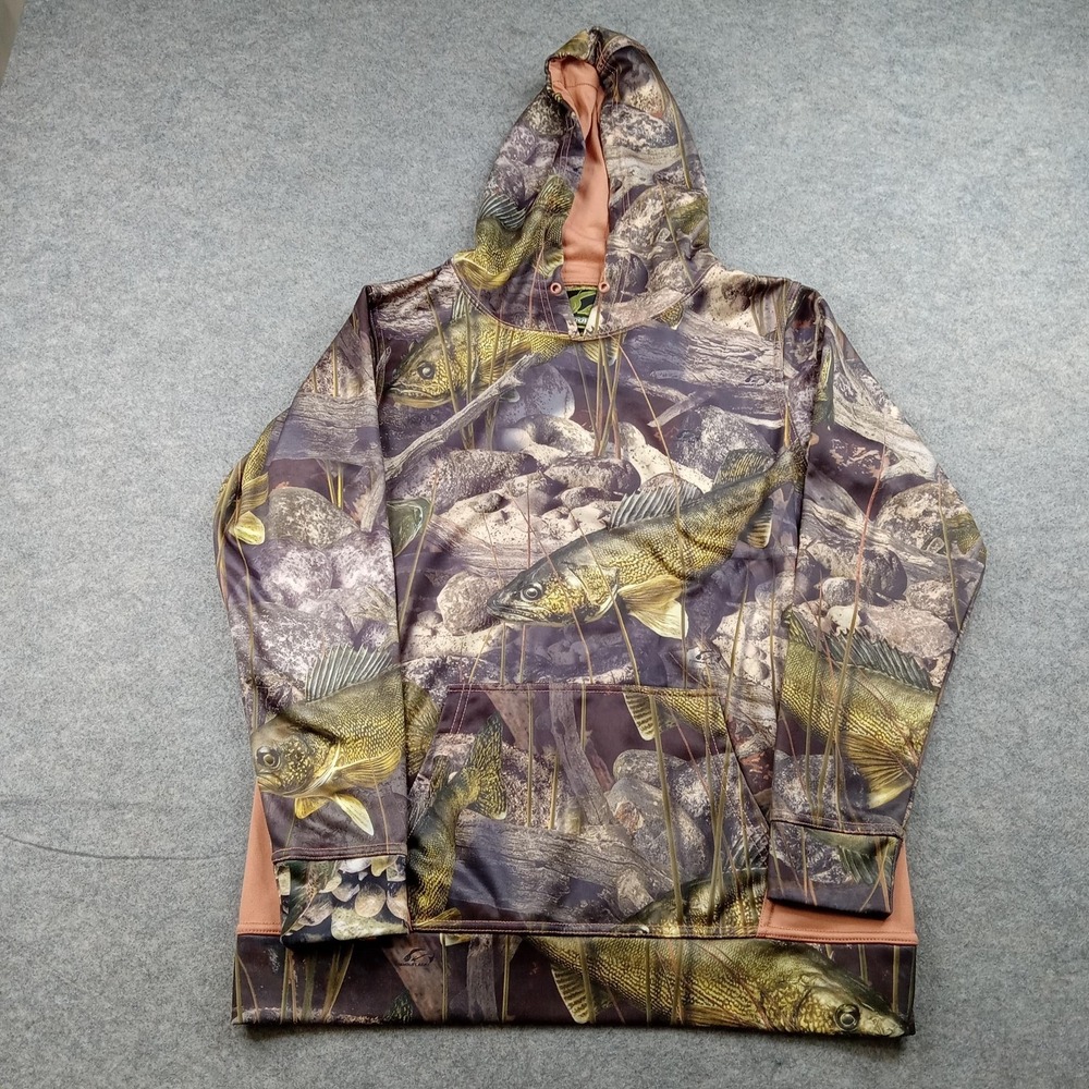 Fishouflage Hoodie Mens Medium Camo Fleece Pullover Fishing Graphic‎ Outdoor